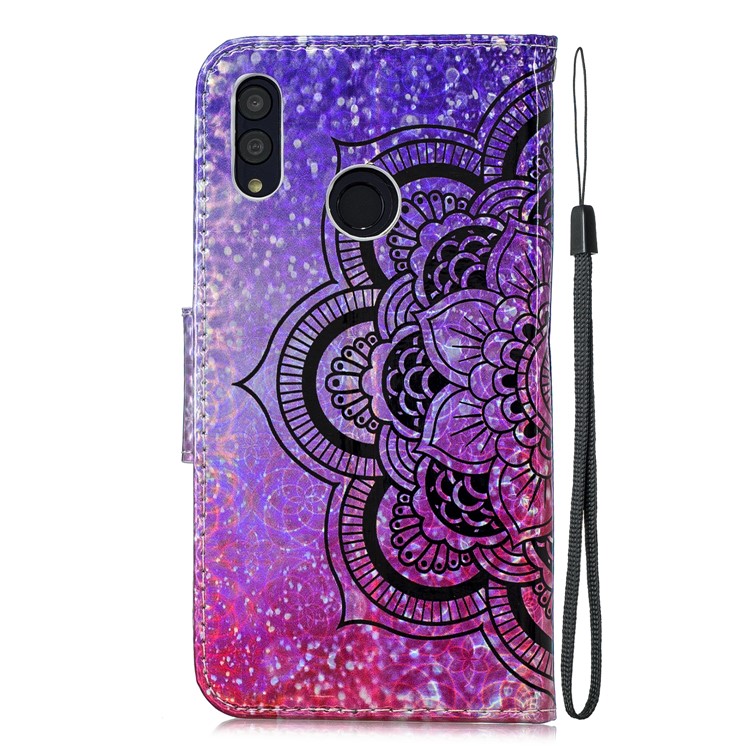 Laser Carving Pattern Printing Wallet Leather Casing with Strap for Huawei P Smart (2019)/Honor 10 Lite - Flower-3