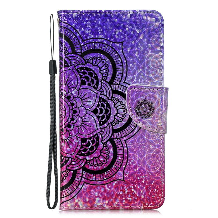 Laser Carving Pattern Printing Wallet Stand Leather Case with Strap for Huawei P30 Lite/nova 4e - Flower-2