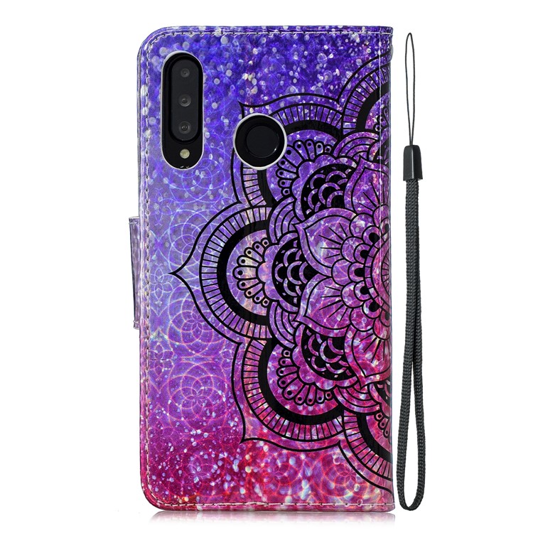 Laser Carving Pattern Printing Wallet Stand Leather Case with Strap for Huawei P30 Lite/nova 4e - Flower-3