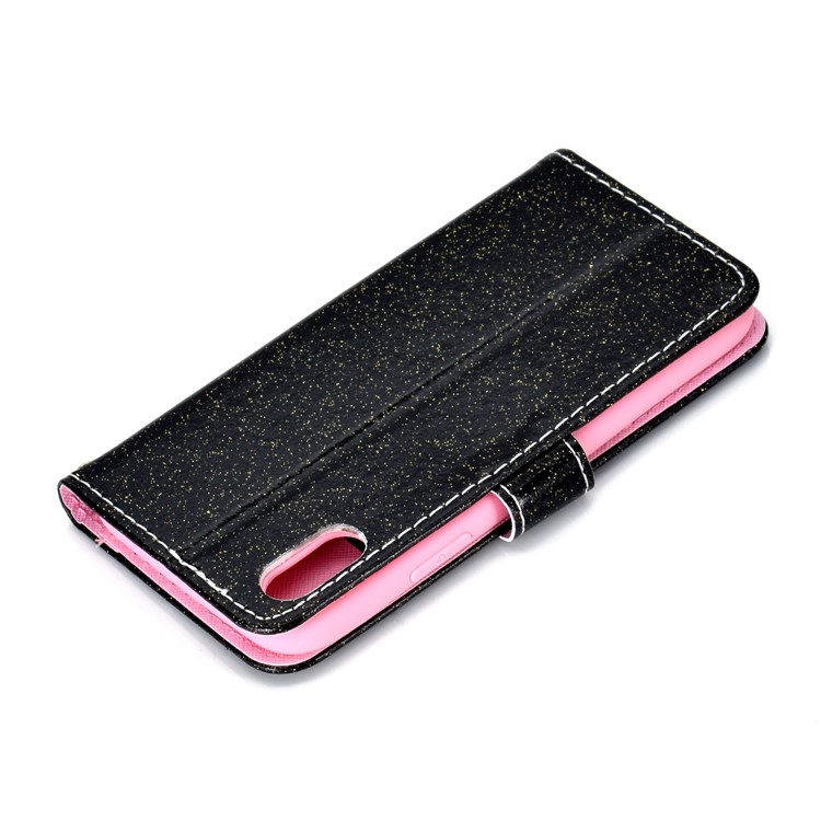 Shiny Powder Leather Wallet Phone Case for Huawei Honor 8S - Black-10