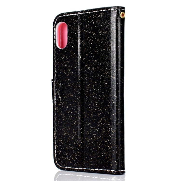 Shiny Powder Leather Wallet Phone Case for Huawei Honor 8S - Black-4