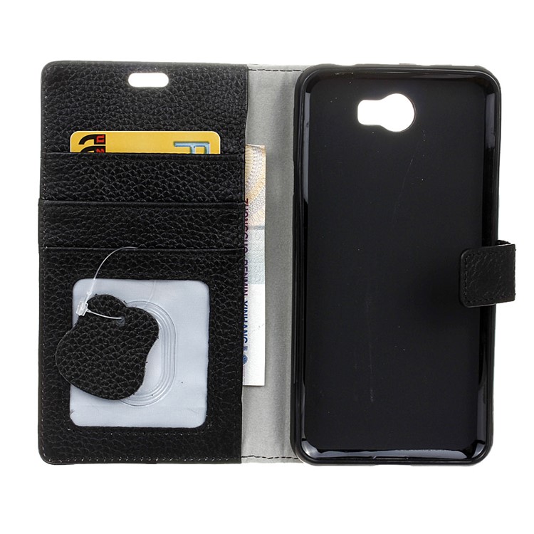 Litchi Grain Flip Wallet Genuine Leather Case for Huawei Y5II / Y5II - Black-4