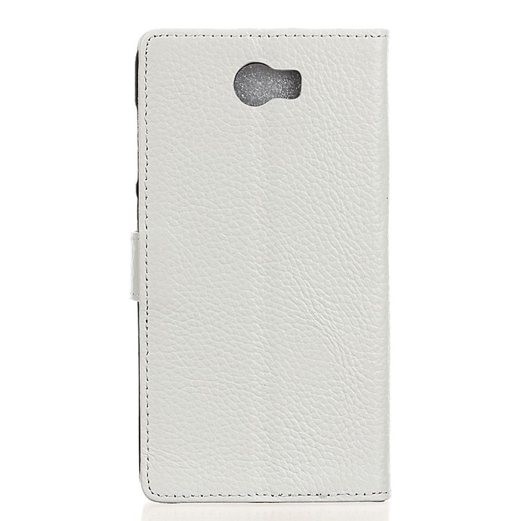 Litchi Grain Genuine Leather Wallet Cover Case for Huawei Y5II / Y5II - White-2
