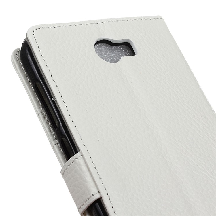 Litchi Grain Genuine Leather Wallet Cover Case for Huawei Y5II / Y5II - White-3