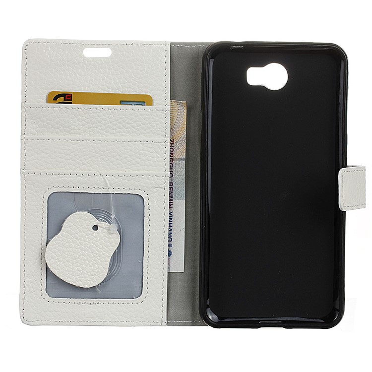 Litchi Grain Genuine Leather Wallet Cover Case for Huawei Y5II / Y5II - White-4