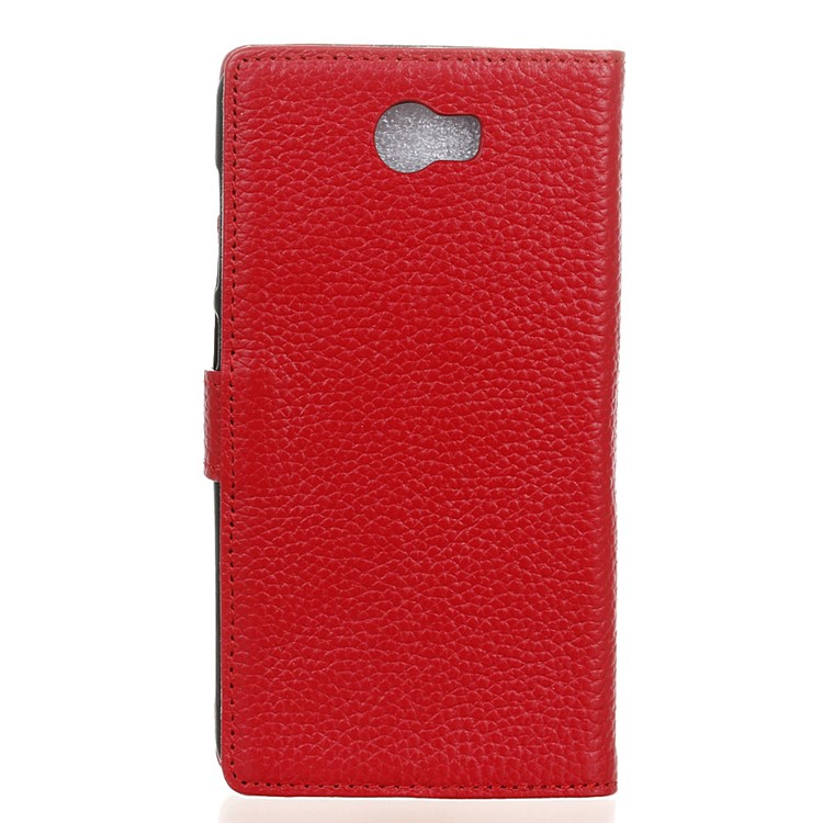 Litchi Grain Genuine Leather Case with Stand Card Slots for Huawei Y5II / Y5II - Red-2