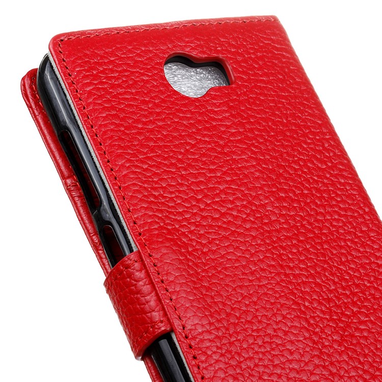 Litchi Grain Genuine Leather Case with Stand Card Slots for Huawei Y5II / Y5II - Red-3