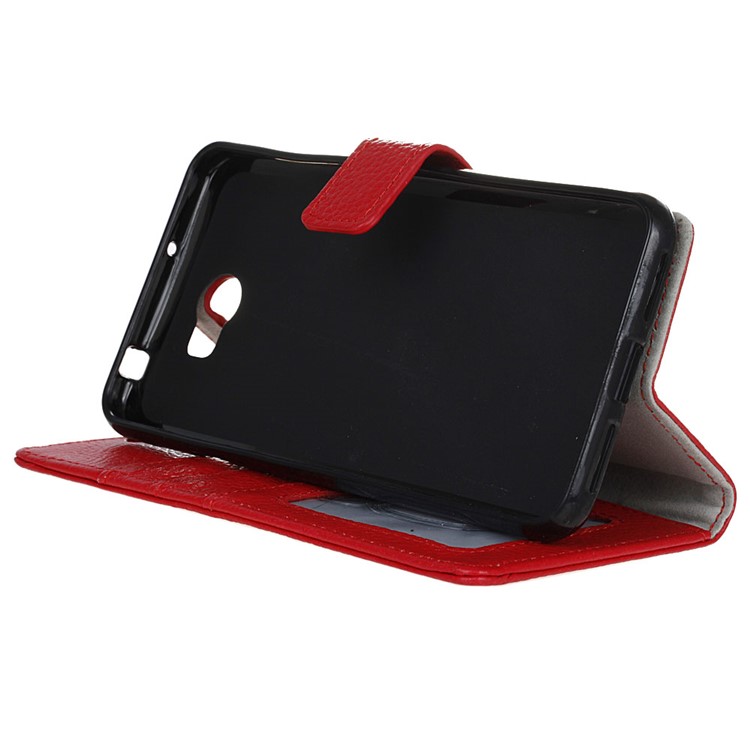 Litchi Grain Genuine Leather Case with Stand Card Slots for Huawei Y5II / Y5II - Red-5