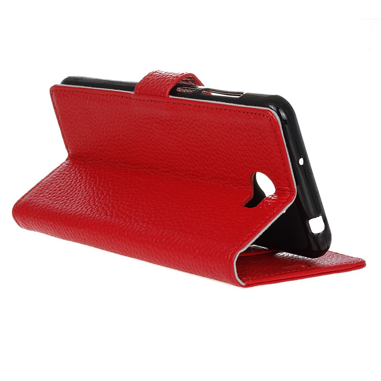 Litchi Grain Genuine Leather Case with Stand Card Slots for Huawei Y5II / Y5II - Red-6