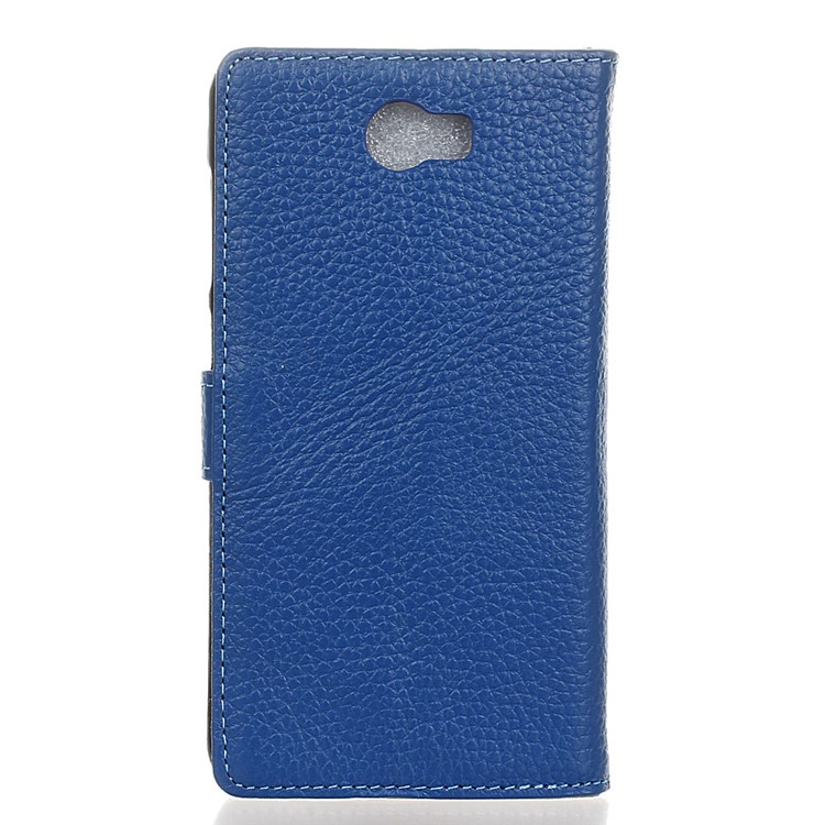 Litchi Grain Genuine Leather Case Wallet Cover for Huawei Y5II / Y5II - Blue-2