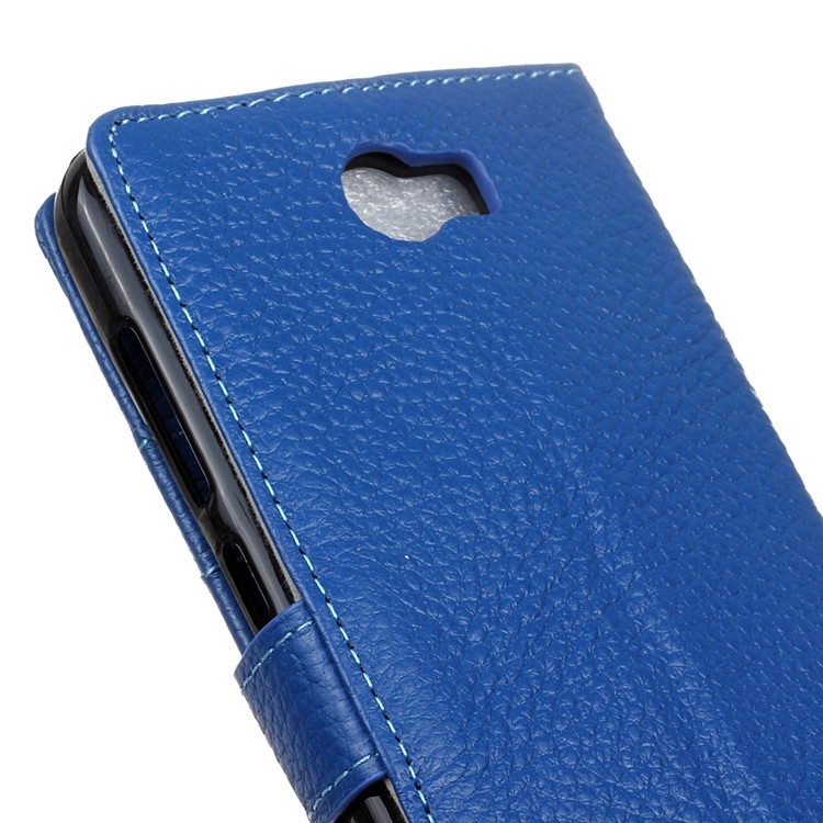 Litchi Grain Genuine Leather Case Wallet Cover for Huawei Y5II / Y5II - Blue-3