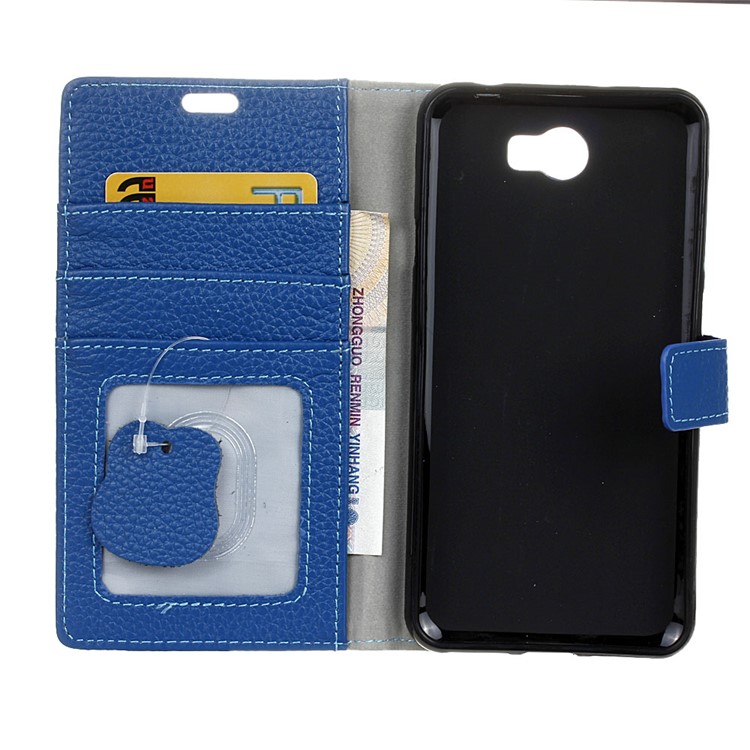 Litchi Grain Genuine Leather Case Wallet Cover for Huawei Y5II / Y5II - Blue-4
