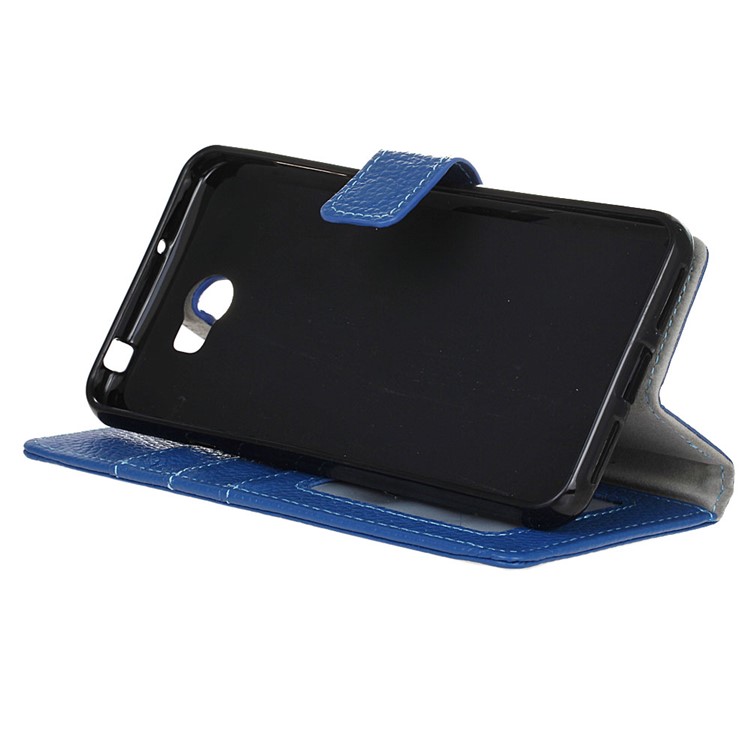 Litchi Grain Genuine Leather Case Wallet Cover for Huawei Y5II / Y5II - Blue-5