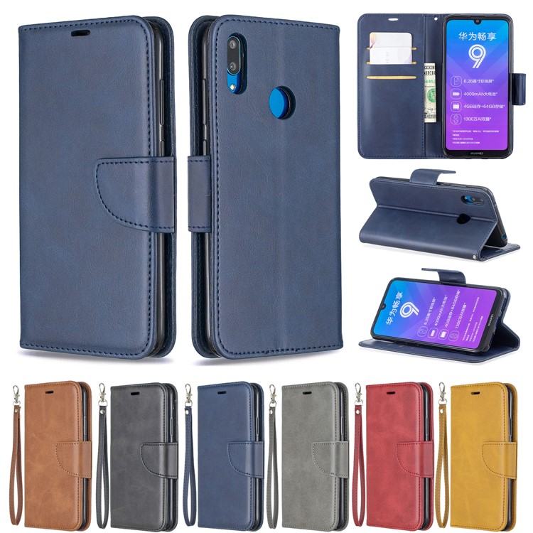 pu Leather Wallet Stand Téléphone Couverture Pour Huawei Y7 (2019) / Y7 Prime (2019) - Bleu