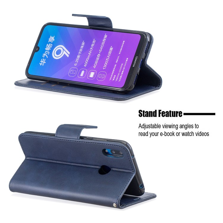 pu Leather Wallet Stand Téléphone Couverture Pour Huawei Y7 (2019) / Y7 Prime (2019) - Bleu