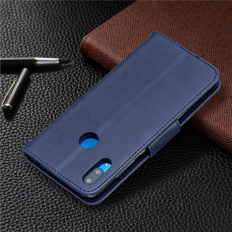 pu Leather Wallet Stand Téléphone Couverture Pour Huawei Y7 (2019) / Y7 Prime (2019) - Bleu