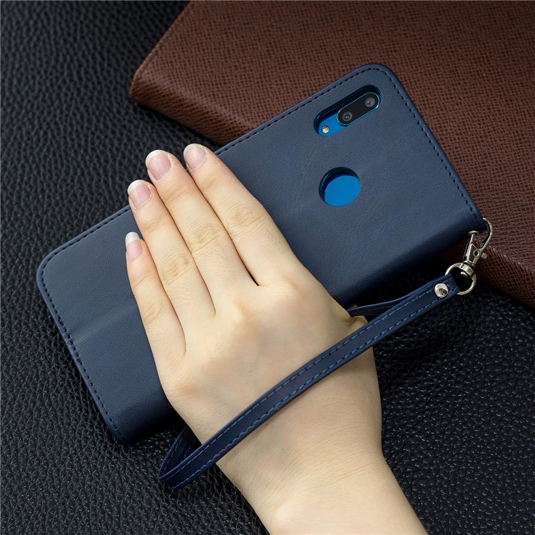 pu Leather Wallet Stand Téléphone Couverture Pour Huawei Y7 (2019) / Y7 Prime (2019) - Bleu