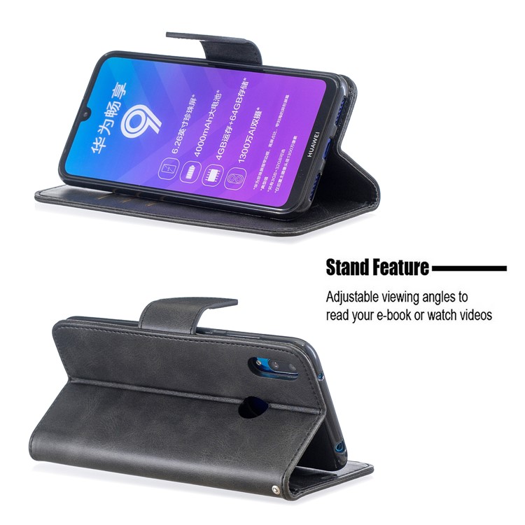 Cubierta De Cuero Del Teléfono Del Soporte De La Cartera De La PU Para Huawei Y7 (2019) / Y7 Prime (2019) - Gris Oscuro-5
