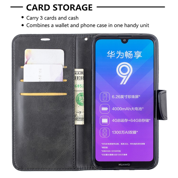 Cubierta De Cuero Del Teléfono Del Soporte De La Cartera De La PU Para Huawei Y7 (2019) / Y7 Prime (2019) - Gris Oscuro-6