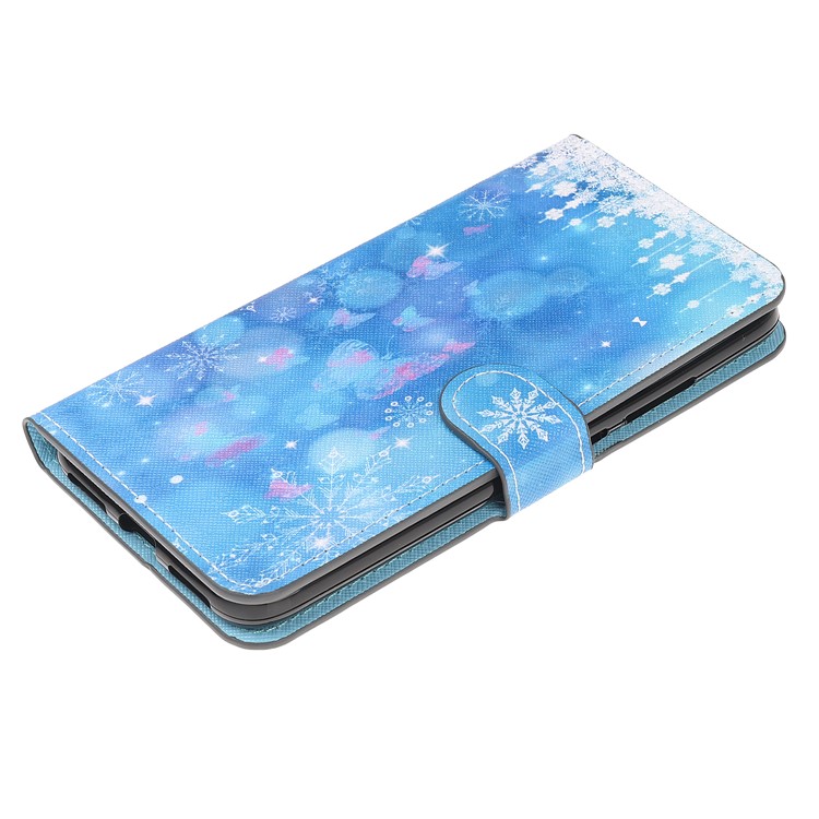 Cross Texture Pattern Printing Flip Leather Wallet Protective Case for Huawei Y6 (2019, with Fingerprint Sensor)/Y6 Prime (2019)/Y6 Pro (2019)/Honor 8A/Enjoy 9e - Snowflakes and Butterflies-6