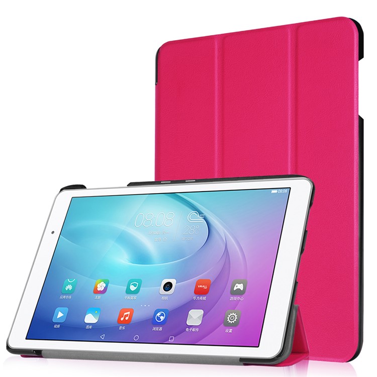 Tri-fold Stand PU Leather Flip Case for Huawei MediaPad T2 10.0 Pro - Rose-1