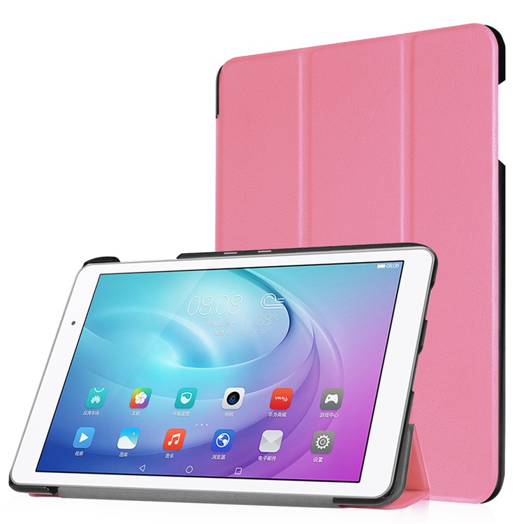 Tri-fold Stand PU Leather Flip Cover for Huawei MediaPad T2 10.0 Pro - Pink-1