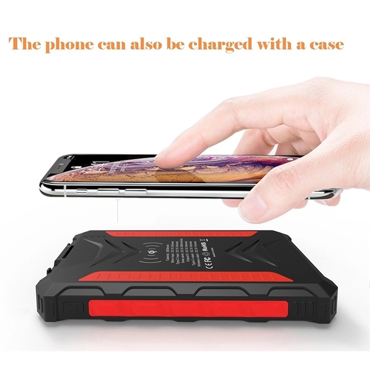 20000mAh Multifunctional Solar Power Bank Dual USB Wireless Desk Charger Glare Flashlight (Not Support FOD Function) - Red-6