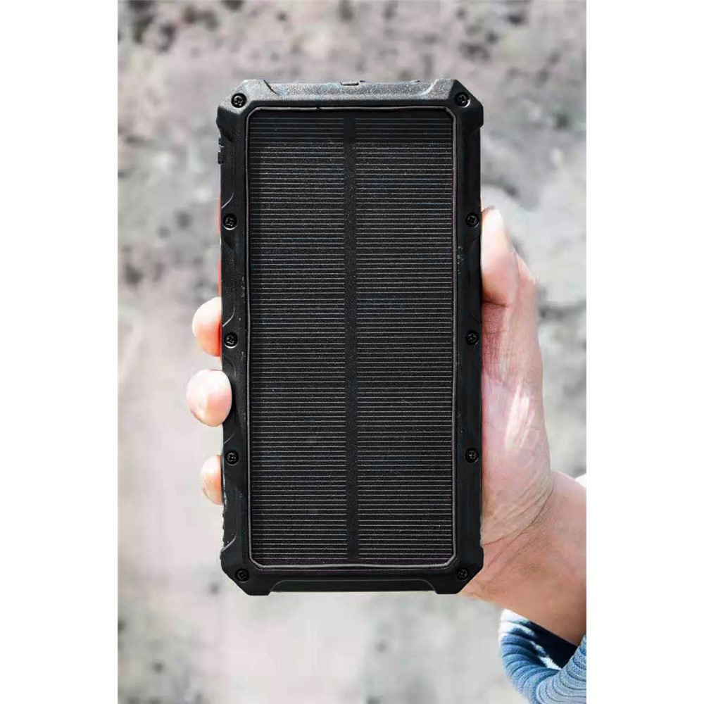 20000mAh Multifunctional Solar Power Bank Dual USB Wireless Desk Charger Glare Flashlight (Support FOD Function) - Black