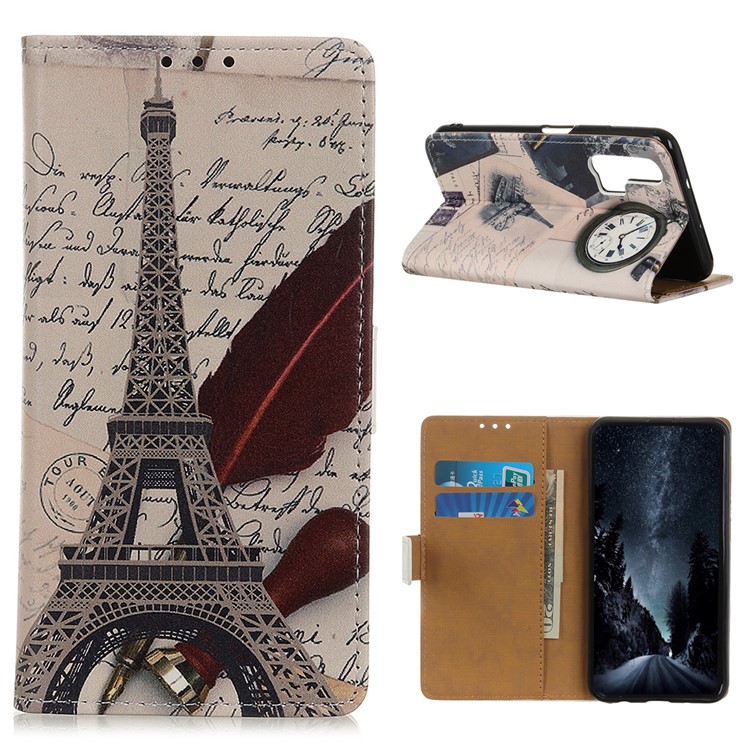 Pattern Printing Leather Wallet Phone Case for Huawei Honor 20 Pro - Eiffel Tower and Characters-1