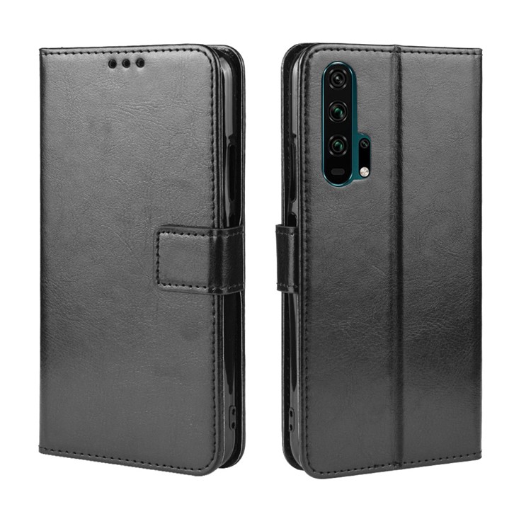 Crazy Horse Texture Wallet Leather Flip Case with Hand Strap Phone Casing for Huawei Honor 20 Pro - Black-2