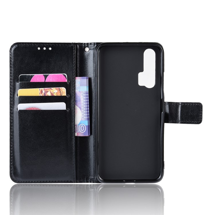 Crazy Horse Texture Wallet Leather Flip Case with Hand Strap Phone Casing for Huawei Honor 20 Pro - Black-5