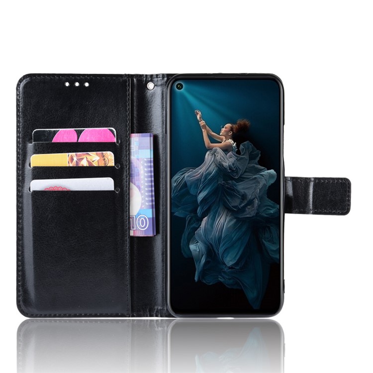 Crazy Horse Texture Wallet Leather Flip Case with Hand Strap Phone Casing for Huawei Honor 20 Pro - Black-6