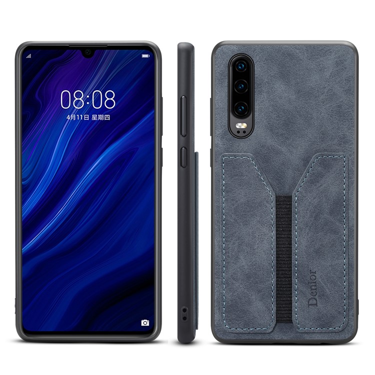 Card Slot PU Leather Coated TPU Phone Shell for Huawei P30 - Grey-1