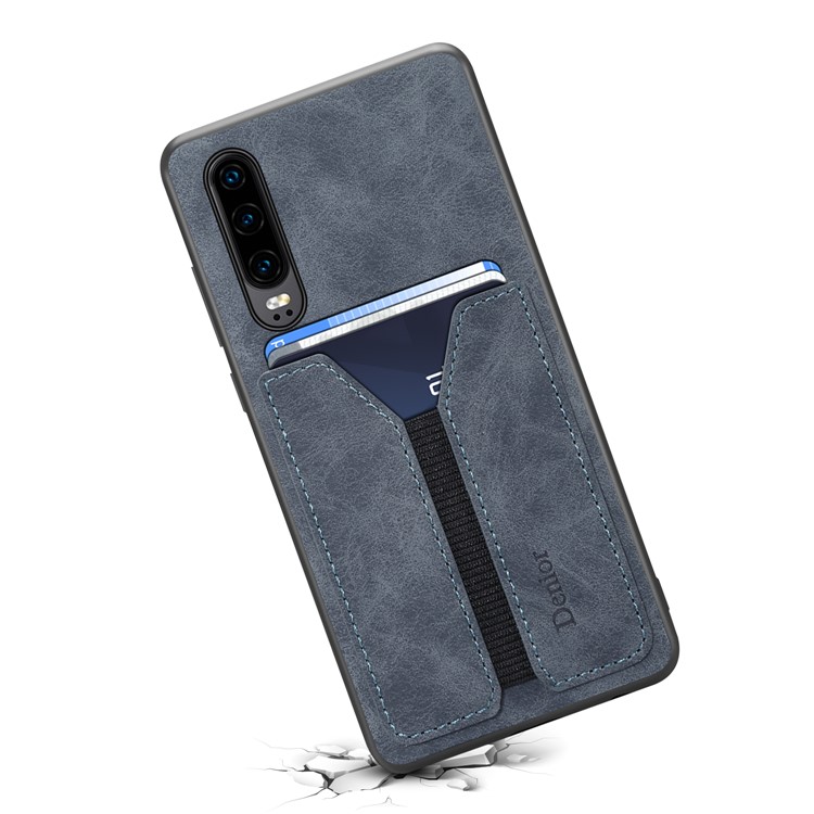 Card Slot PU Leather Coated TPU Phone Shell for Huawei P30 - Grey-10