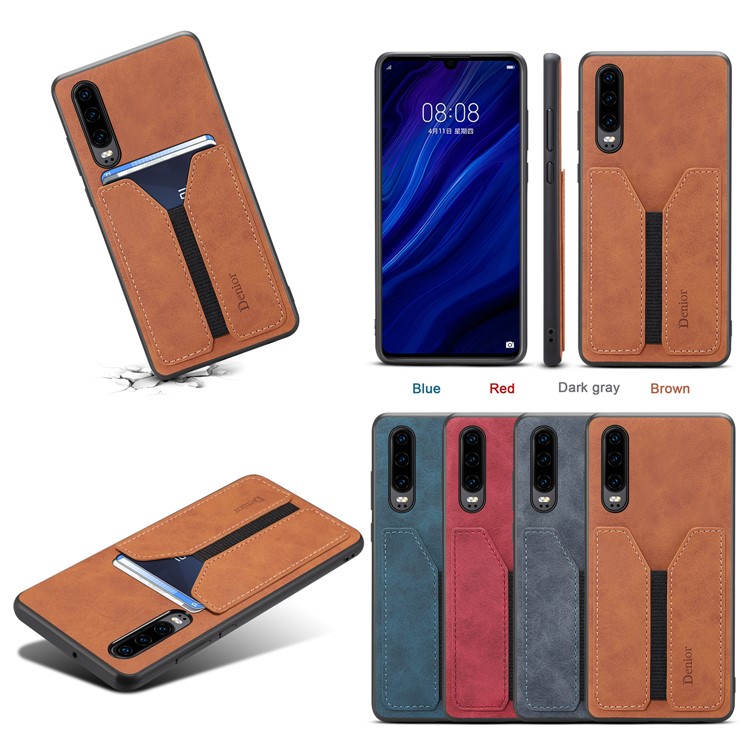 Card Slot PU Leather Coated TPU Phone Shell for Huawei P30 - Grey-11