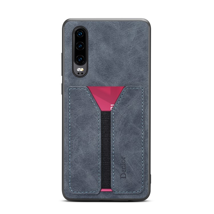 Card Slot PU Leather Coated TPU Phone Shell for Huawei P30 - Grey-4