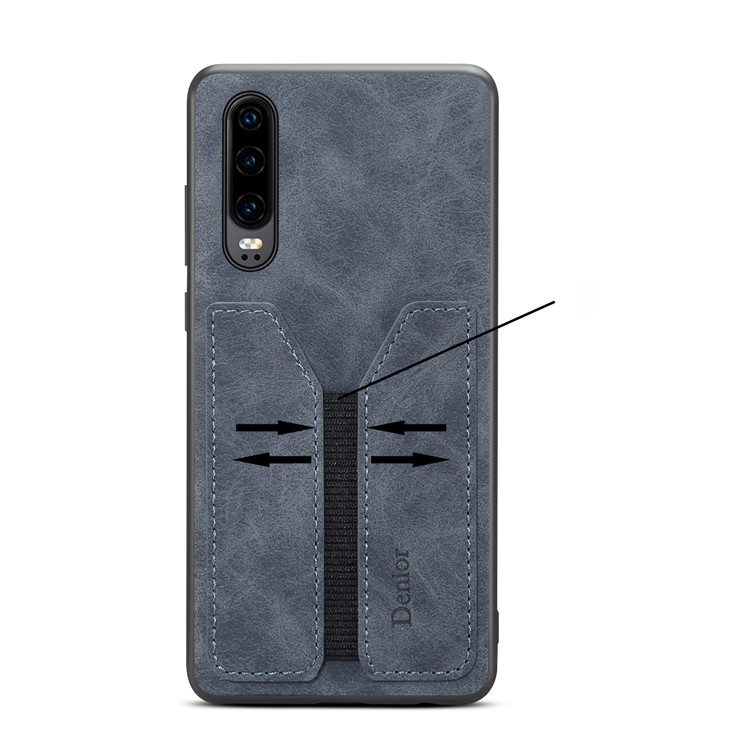 Card Slot PU Leather Coated TPU Phone Shell for Huawei P30 - Grey-7