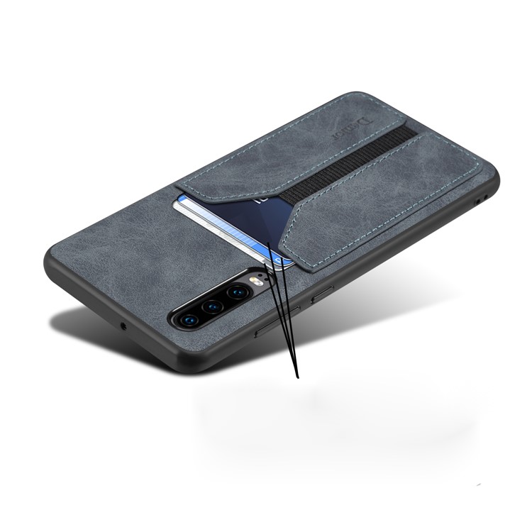 Card Slot PU Leather Coated TPU Phone Shell for Huawei P30 - Grey-8