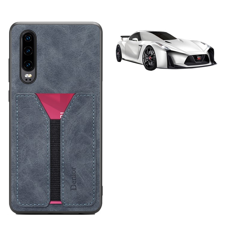 Card Slot PU Leather Coated TPU Phone Shell for Huawei P30 - Grey-9