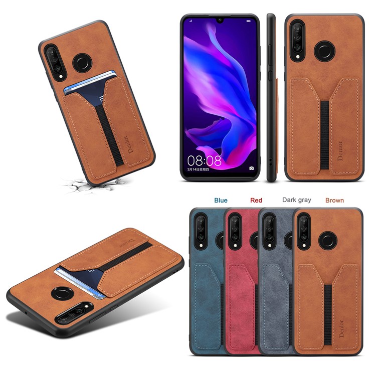 PU Leather Coated TPU Protective Phone Case for Huawei P30 Lite - Grey-11