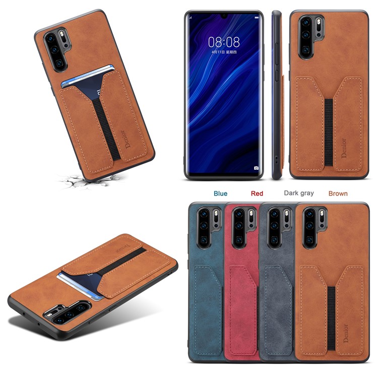 PU Leather Coated TPU with Elastic Card Slot Phone Cover for Huawei P30 Pro - Grey-11