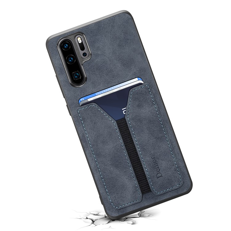 PU Leather Coated TPU with Elastic Card Slot Phone Cover for Huawei P30 Pro - Grey-6