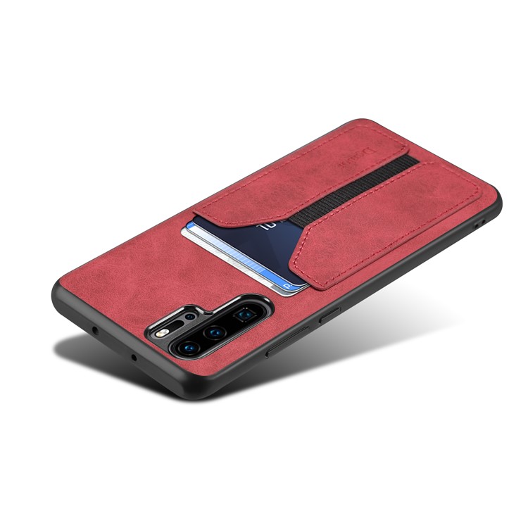 PU Leather Coated TPU with Elastic Card Slot Phone Cover for Huawei P30 Pro - Red-5