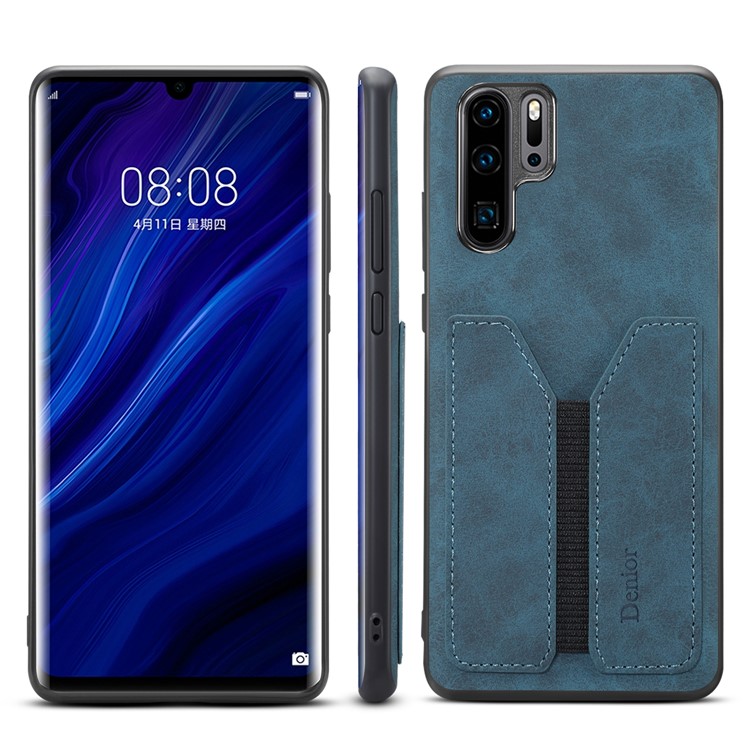 PU Leather Coated TPU with Elastic Card Slot Phone Cover for Huawei P30 Pro - Blue-1