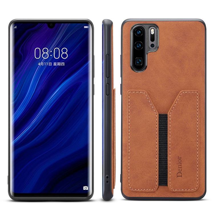 PU Leather Coated TPU with Elastic Card Slot Phone Cover for Huawei P30 Pro - Brown-1