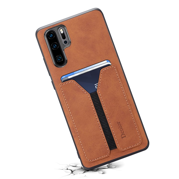 PU Leather Coated TPU with Elastic Card Slot Phone Cover for Huawei P30 Pro - Brown-3