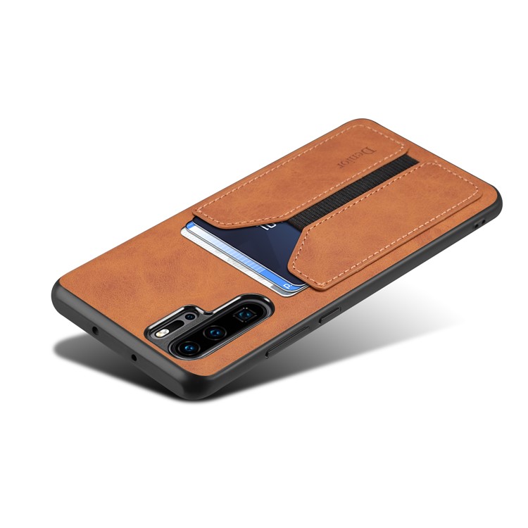 PU Leather Coated TPU with Elastic Card Slot Phone Cover for Huawei P30 Pro - Brown-5