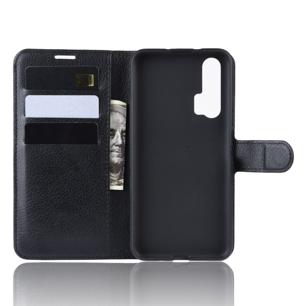 Litchi Skin Wallet Leather Stand Phone Shell for Huawei Honor 20 Pro - Black-3