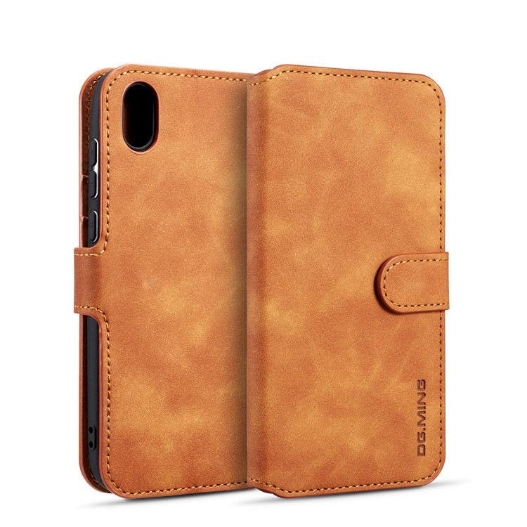 DG.MING Retro Style Leather Wallet Stand Case for Huawei Y5 (2019) - Brown-1