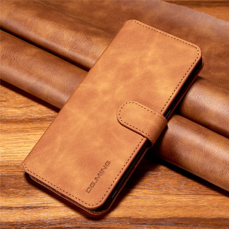 DG.MING Retro Style Leather Wallet Stand Case for Huawei Y5 (2019) - Brown-10
